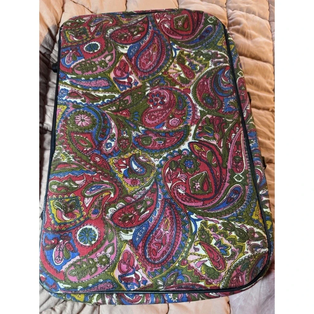 Vtg. A.D. Sutton & Sons Small Blue Paisley Suitcase Travel Luggage Bag No Key